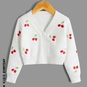 Shein little girls everyday cherry print embroidered cardigan sweater🍒